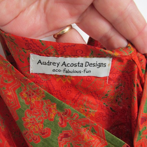 Audrey Acosta Designs Ocean Maxi Halter Dress Upcycled Orange Silk Saris One Sz - Picture 4 of 12